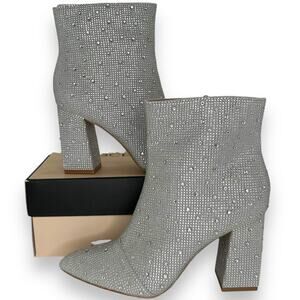 NEW BCBGeneration Silver Booties SZ 8 Rhinestone Metallic Pointy Toe Ankle Boot